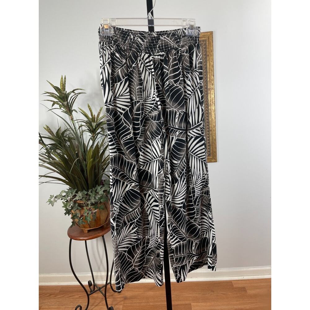 Margaritaville Palazzo Pants Women's L Black White Floral Monochromatic Tropical